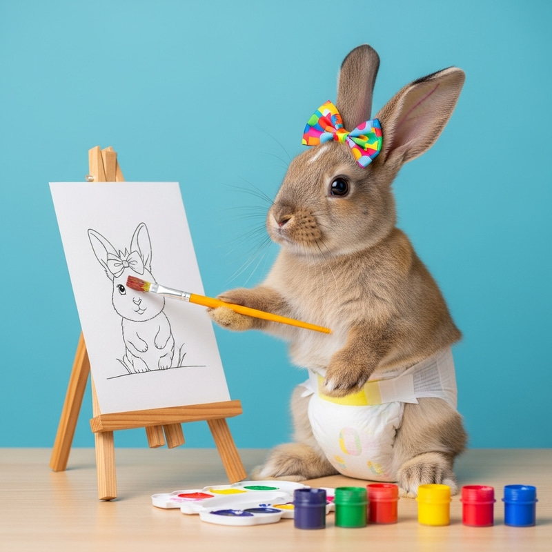 Adorable Baby Rabbit Painting a Masterpiece