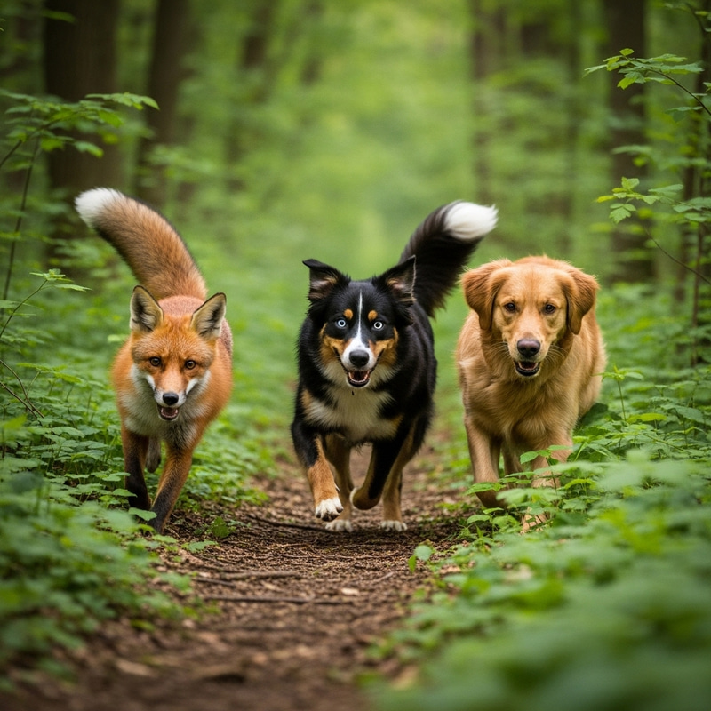Thrilling Fox Chase: Dogs in Hot Pursuit - Forest Wildlife Thrilling Fox Chase: Dogs in Hot Pursuit - Forest Wildlife