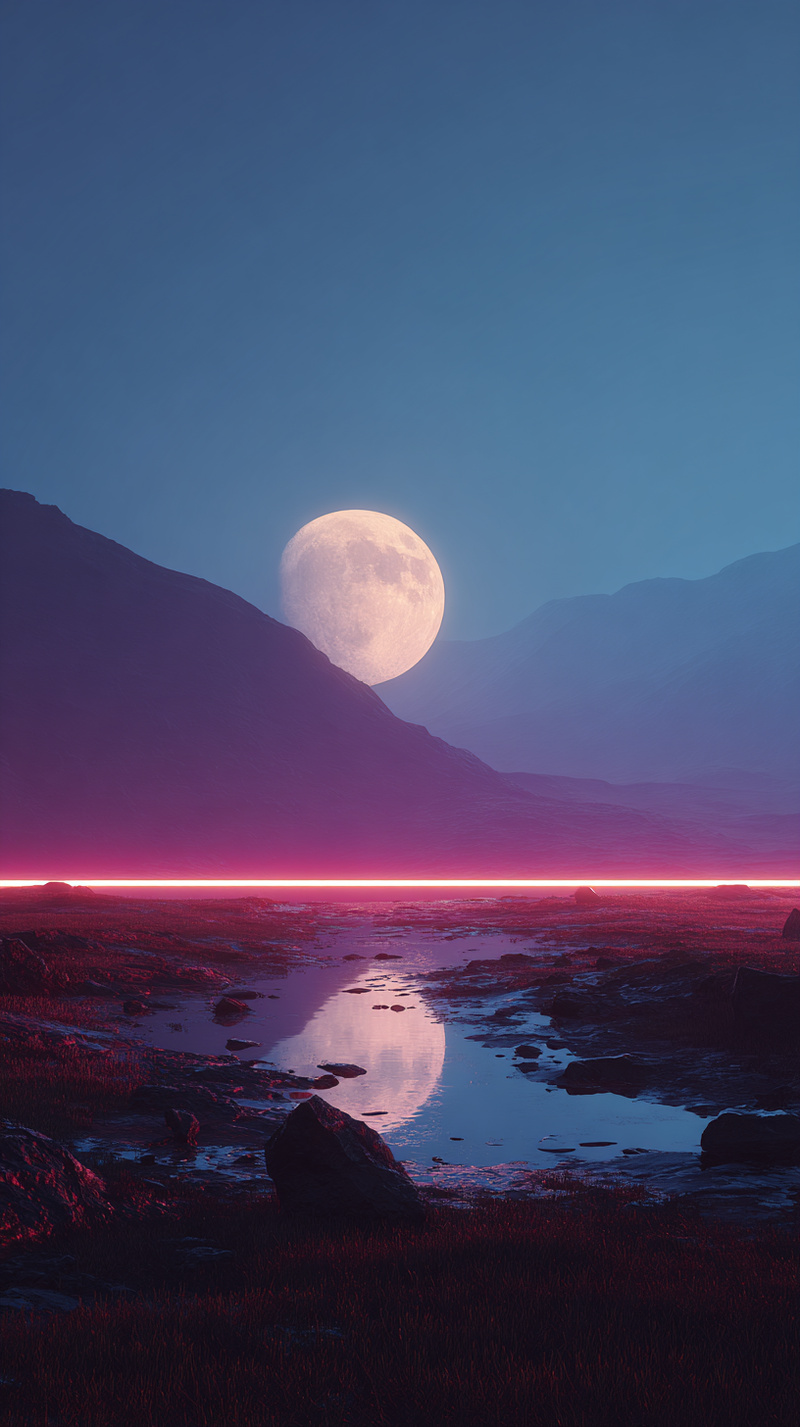 Surreal Landscape with Neon Moonlight Surreal Landscape with Neon Moonlight