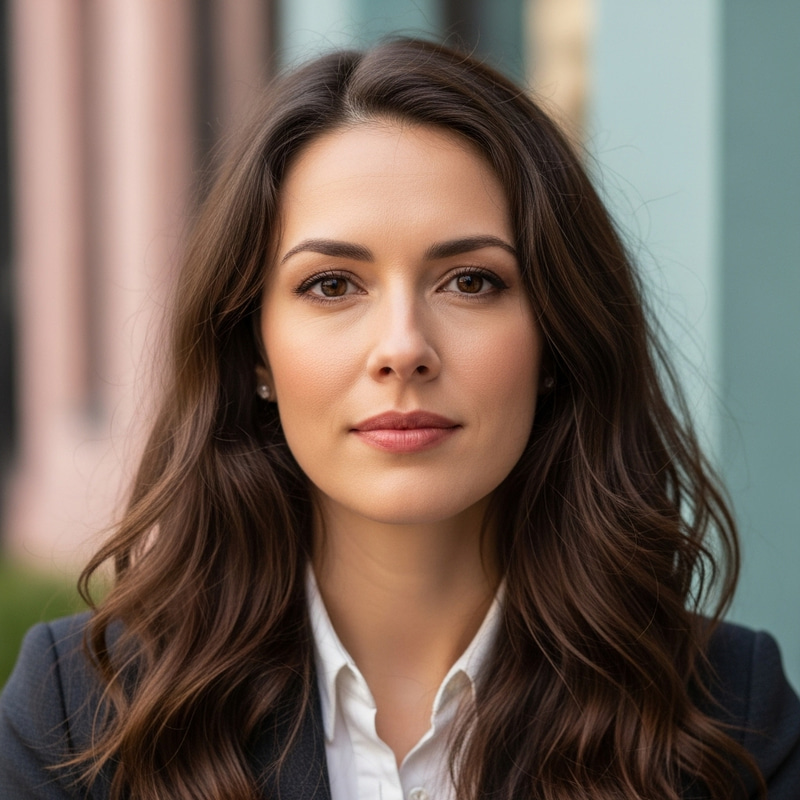 Woman in Her 30s with Brown Wavy Hair - Serene Portrait Woman in Her 30s with Brown Wavy Hair - Serene Portrait