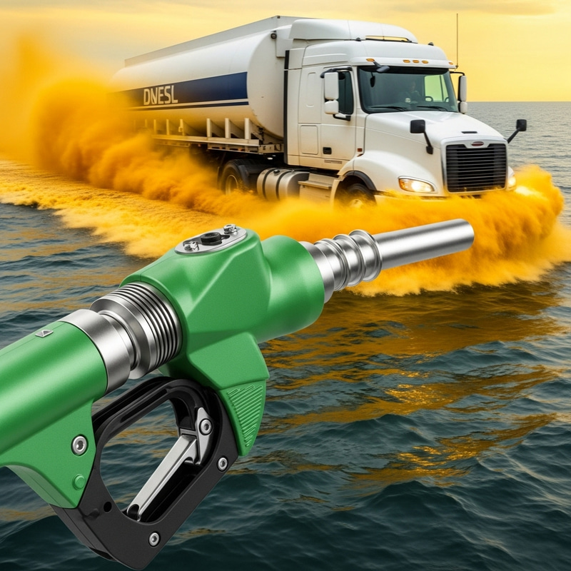 High-Speed Green Fuel Gun vs White Tractor-Trailer: Close-Up Shot