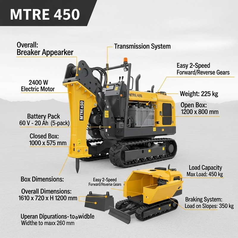 MTRE 450 Breaker: High-Quality Electric Breaker with 2400W Motor & 60V Battery Pack