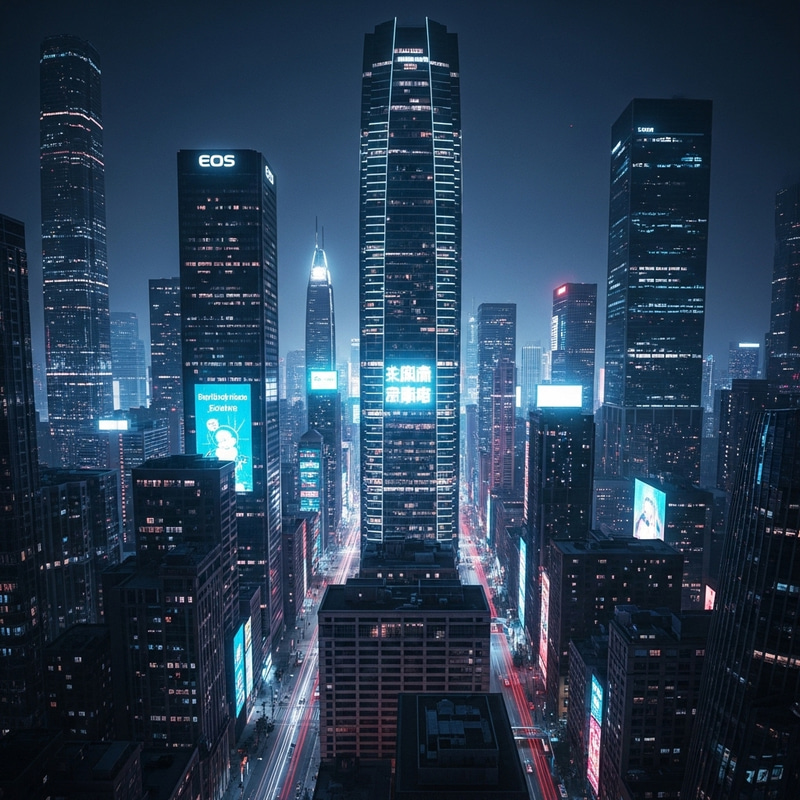 Hyper-Realistic Futuristic Cityscape - Bright Neon Skyscrapers Hyper-Realistic Futuristic Cityscape - Bright Neon Skyscrapers