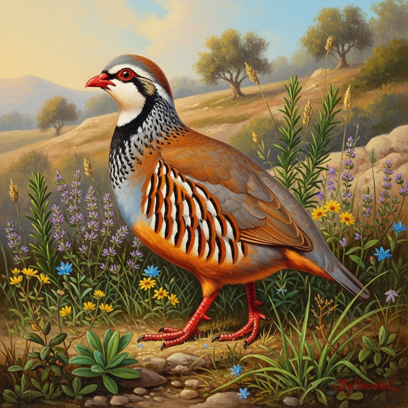 Keklik Red-Legged Partridge Oil Painting Keklik Red-Legged Partridge Oil Painting