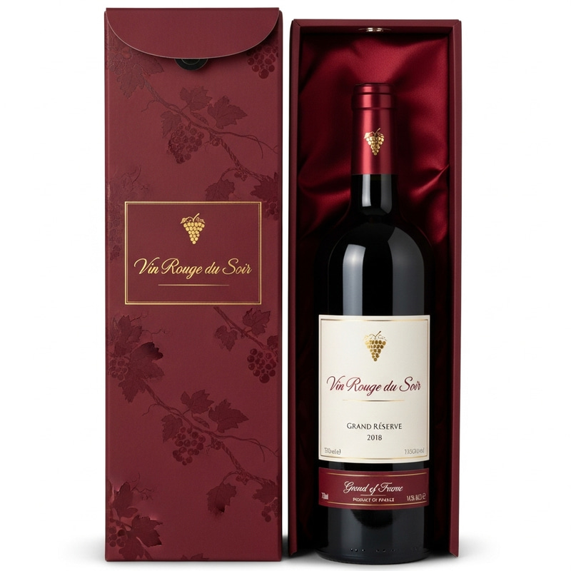 Elegant Red Wine Bottle & Box Package Design