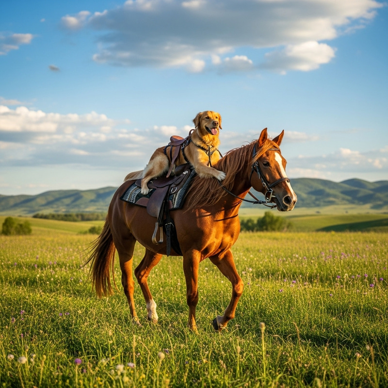 Dog Riding Horse - Unlikely Duo Dog Riding Horse - Unlikely Duo