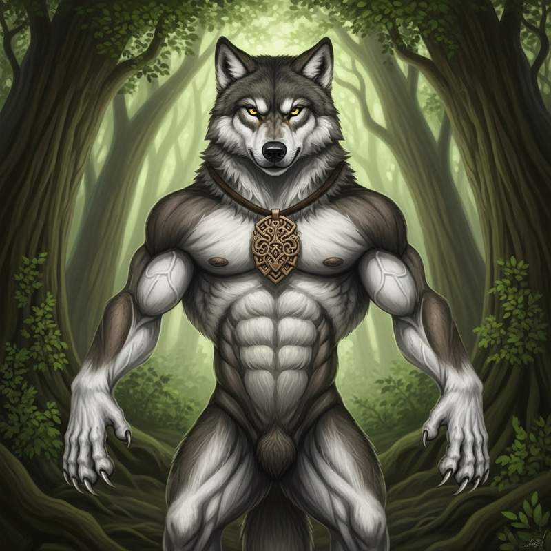 Muscular Wolf in Enchanting Forest - Majestic Wildlife Image