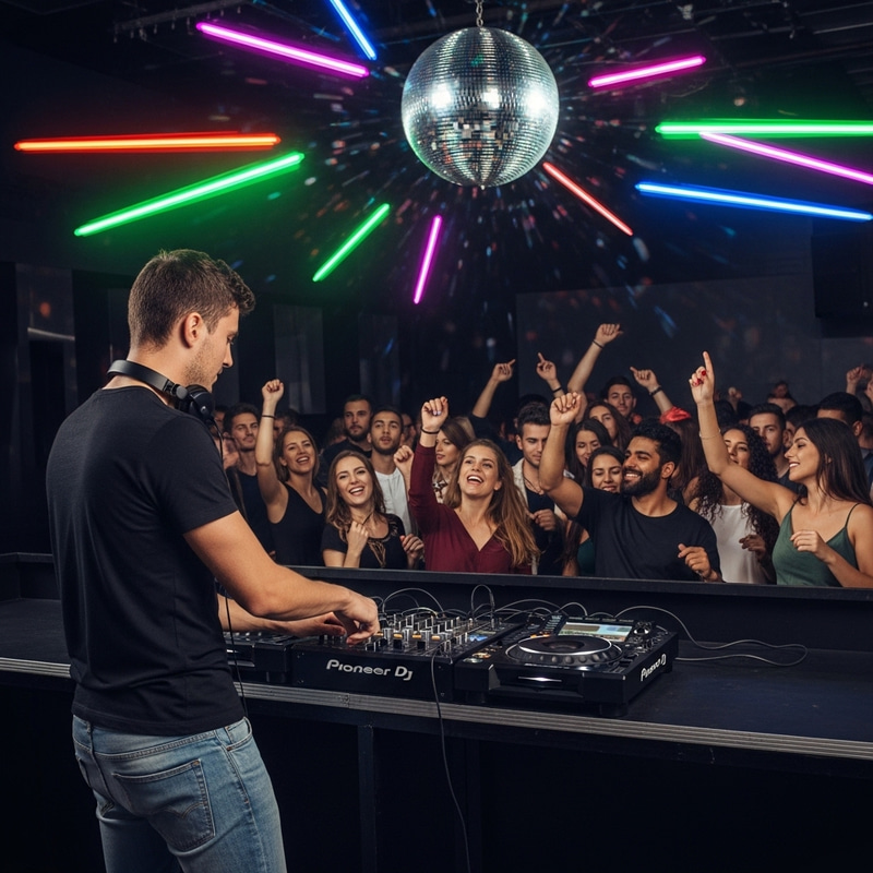 Vibrant DJ Performance at Music Club with Diverse Crowd Vibrant DJ Performance at Music Club with Diverse Crowd