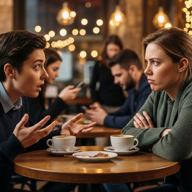 Intense Conversation Scene with Curious Expressions | In a Cafe Setting Intense Conversation Scene with Curious Expressions | In a Cafe Setting