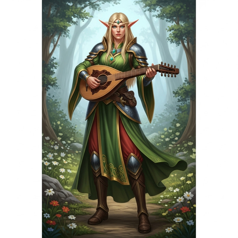 Enchanting Elf Bard with Blonde Hair Enchanting Elf Bard with Blonde Hair