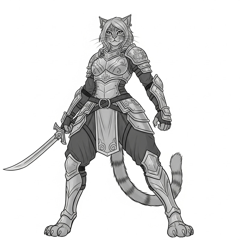 Cat Warrior: Anthro Female Skimpy Armor Low Perspective View