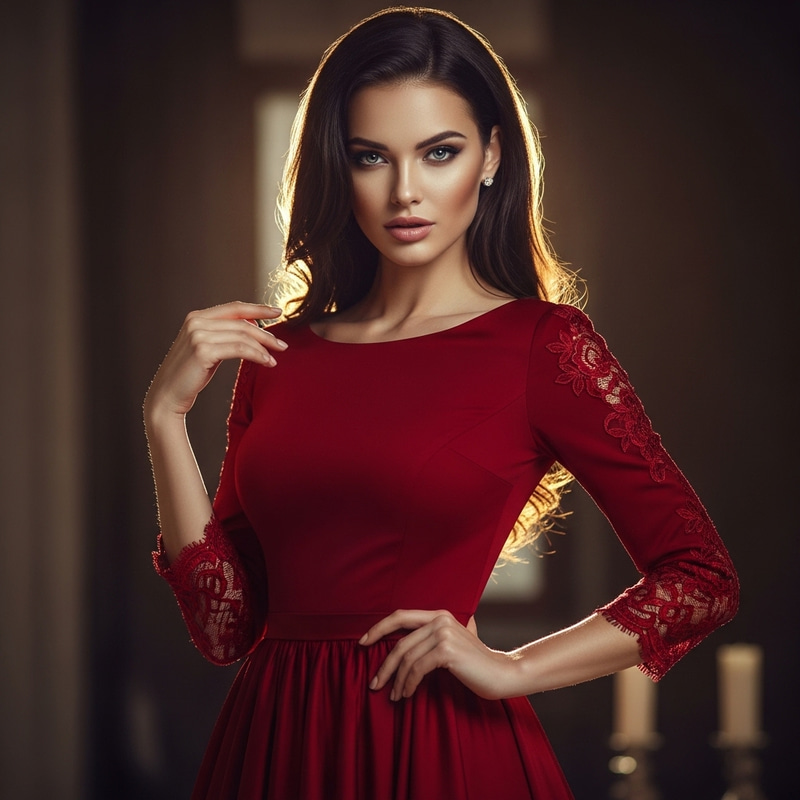 Beautiful Girl in Red Dress: Sharpness & Radiant Glow
