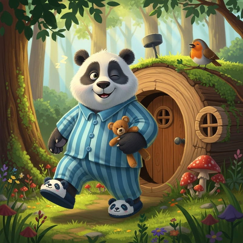 Fun Panda in Pajamas - Children's Illustration