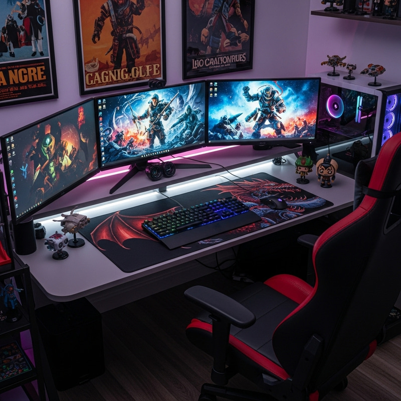 Ultimate Gaming Setup: Desk, Monitors, Accessories