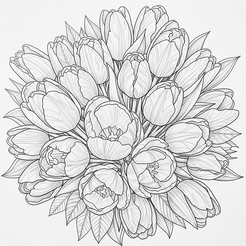 Tulip Bouquet Coloring Page for Neurodivergent Adults Tulip Bouquet Coloring Page for Neurodivergent Adults