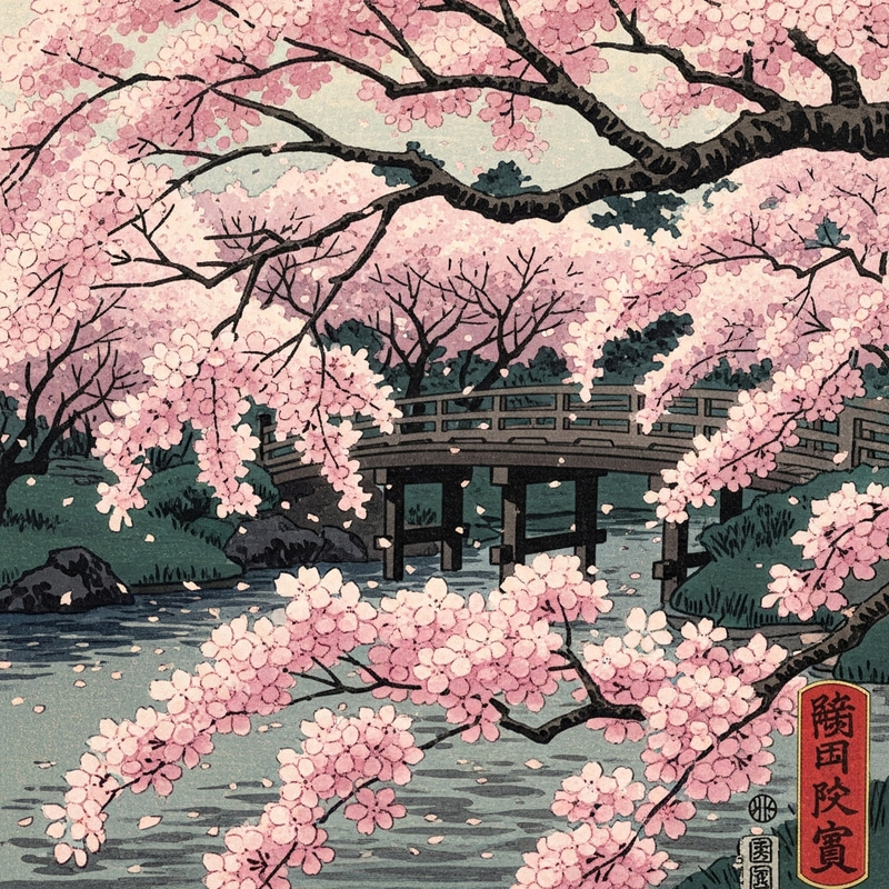 Serene Cherry Blossom Garden Scene | Ukiyo-E Inspired Serene Cherry Blossom Garden Scene | Ukiyo-E Inspired