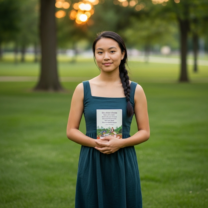 Confident 17-Year-Old Asian Girl With Black Hair in Green Park