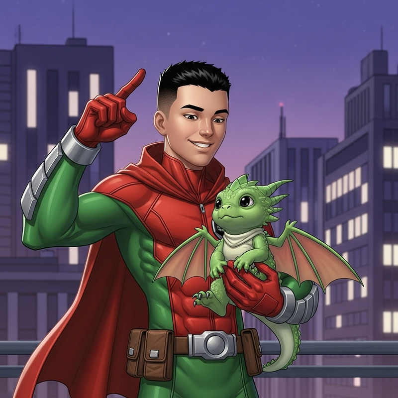 Teen Titan Robin with Mini Draco | Urban Vigilante Scene Teen Titan Robin with Mini Draco | Urban Vigilante Scene