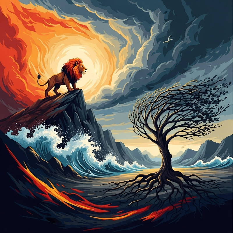 Courage & Valor: Brave Lion against Monstrous Storm Courage & Valor: Brave Lion against Monstrous Storm