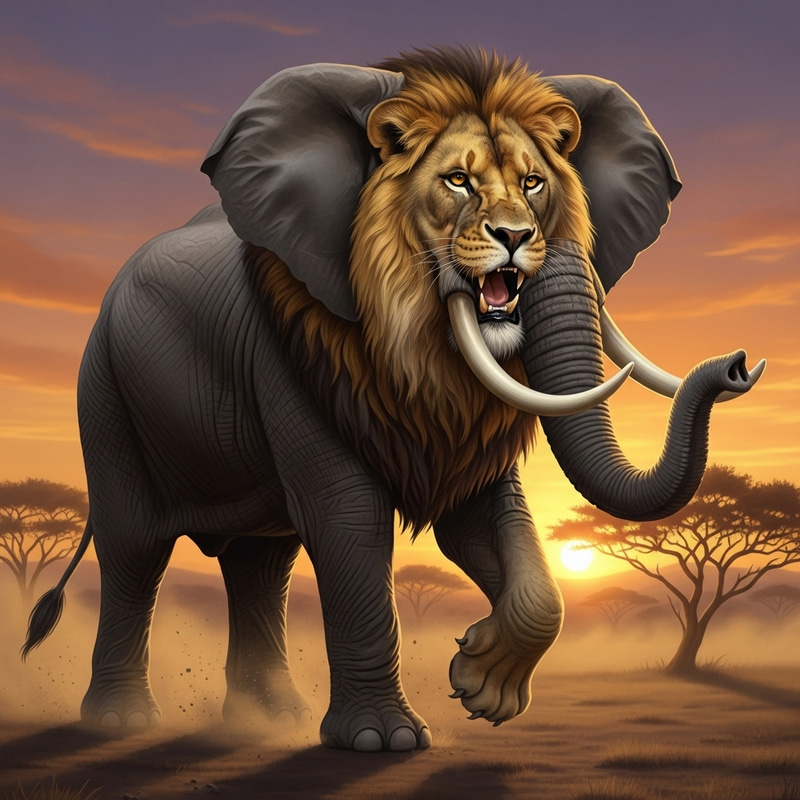 Majestic Lion and Elephant Fusion Image Majestic Lion and Elephant Fusion Image