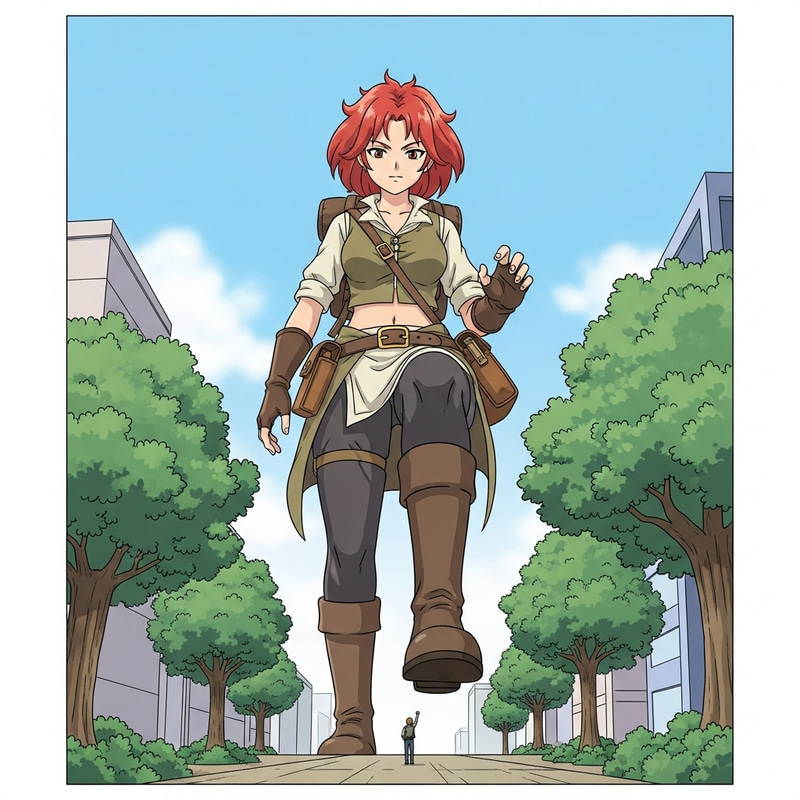 Majestic Anime-Style Redhead Giantess Artwork