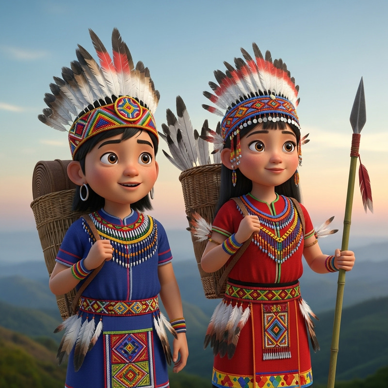 Animated Tribal Naga Boy and Girl | Traditional Attire and Adventure Animated Tribal Naga Boy and Girl | Traditional Attire and Adventure