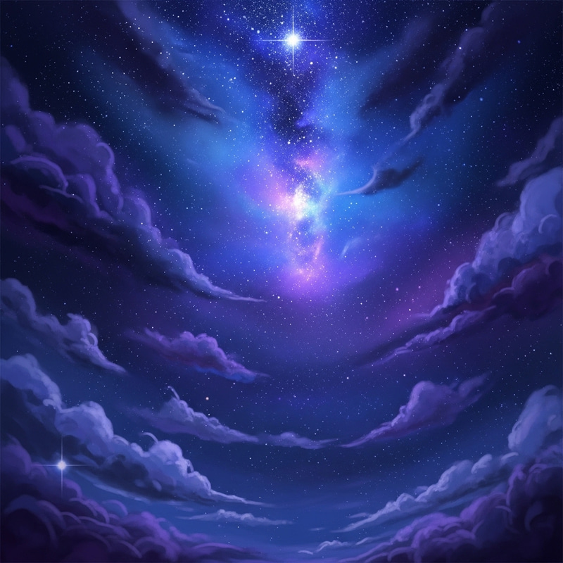 Celestial Night Sky Painting: Ethereal Blues & Purples
