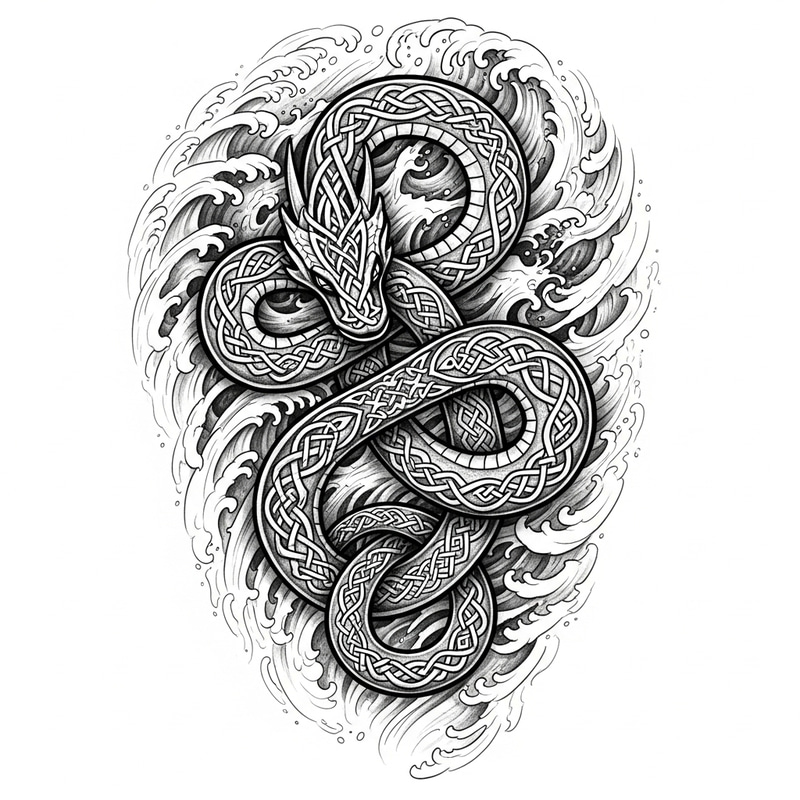 Jörmungandr Viking Tattoo - Intricate Sea Serpent Design Jörmungandr Viking Tattoo - Intricate Sea Serpent Design