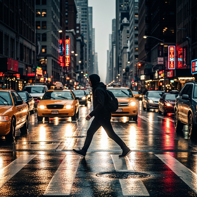 Pedestrian Crossing on Busy Road | City Traffic Scene Pedestrian Crossing on Busy Road | City Traffic Scene