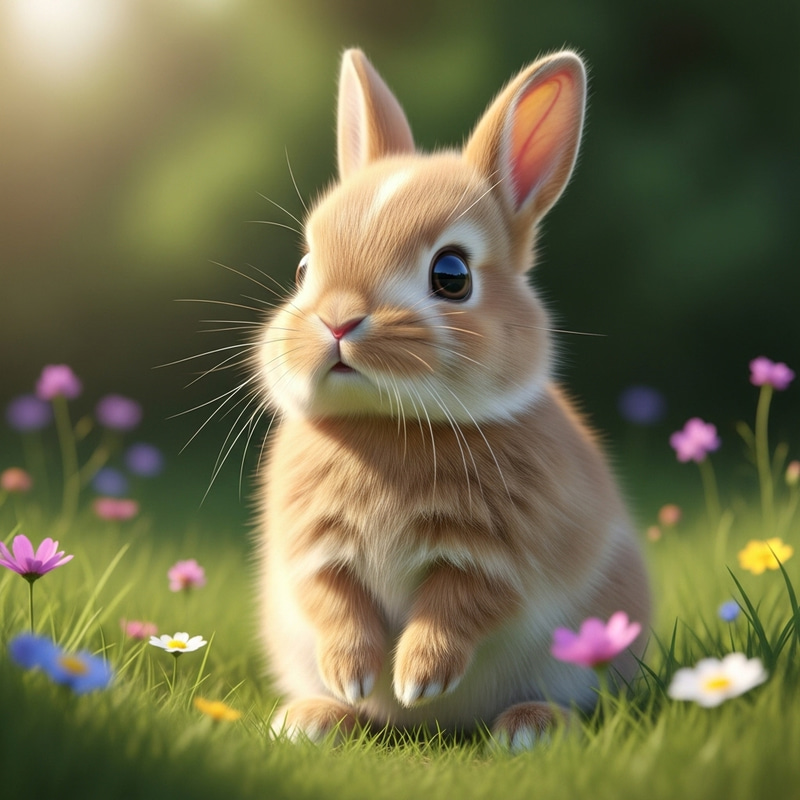 Cute Baby Bunny Frolicking in Meadow