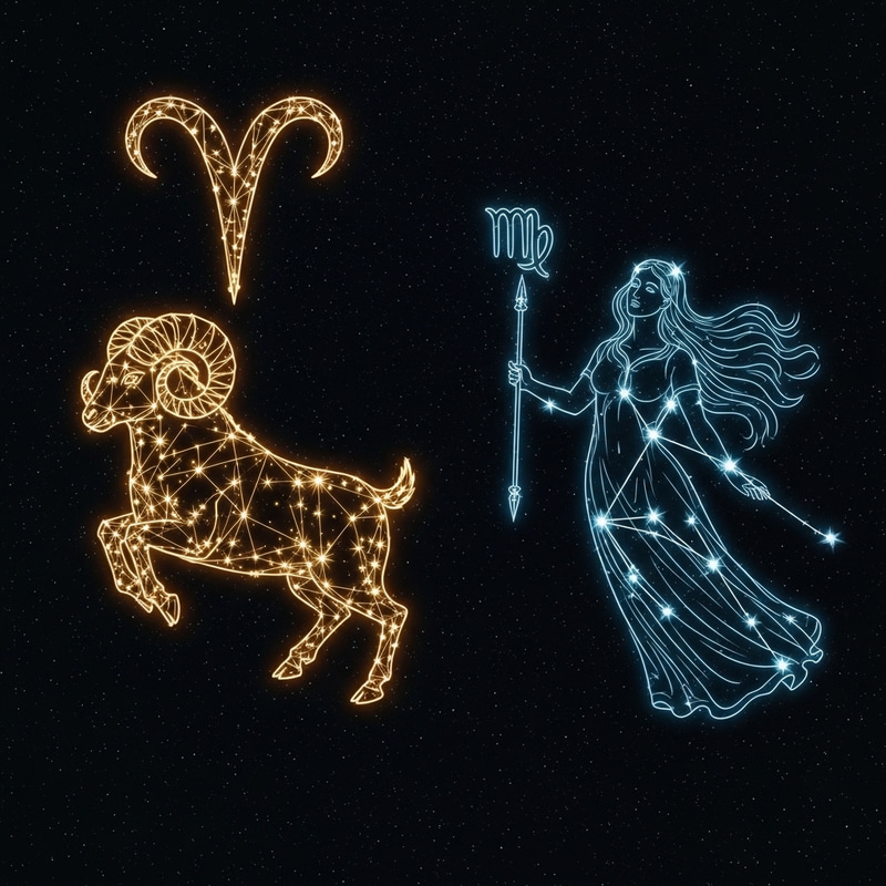 Aries and Virgo Constellations: Starry Night Sky Display Aries and Virgo Constellations: Starry Night Sky Display