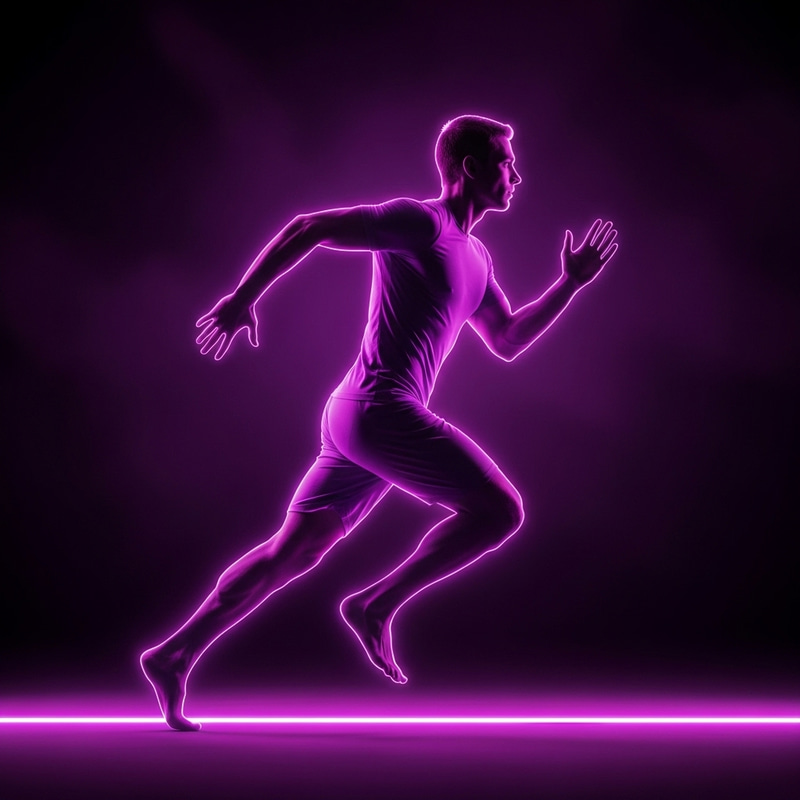 Neon Purple Silhouette of Dynamic Running Man Neon Purple Silhouette of Dynamic Running Man