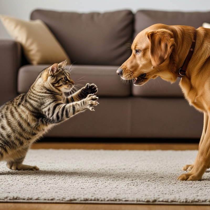 Cat Standoff with Dog | Fierce Pet Rivalry Scene Cat Standoff with Dog | Fierce Pet Rivalry Scene