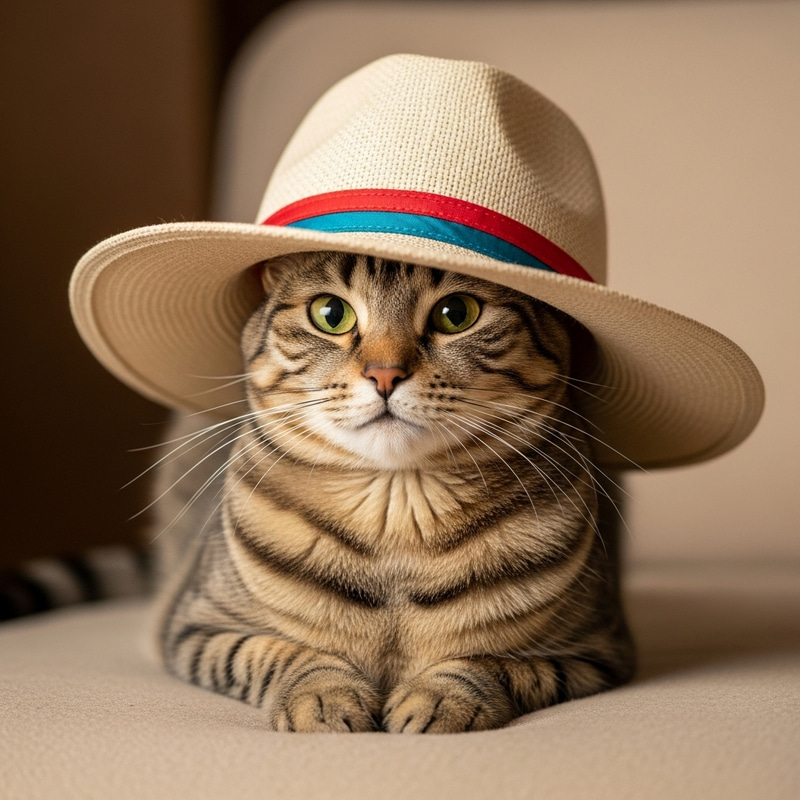 Cute Cat Wearing Stylish Hat - A Playful Scene