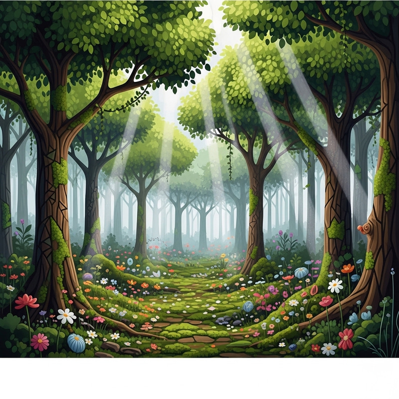 Abstract Forest Artwork, Lush Canopies & Ethereal Glow Abstract Forest Artwork, Lush Canopies & Ethereal Glow