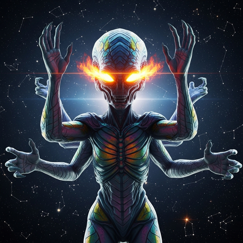 Enigmatic Alien in Starry Nebula Enigmatic Alien in Starry Nebula