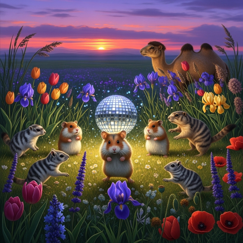 Epic Animal Dance Party in Central Asian Grassland | Fantasy Disco Scene