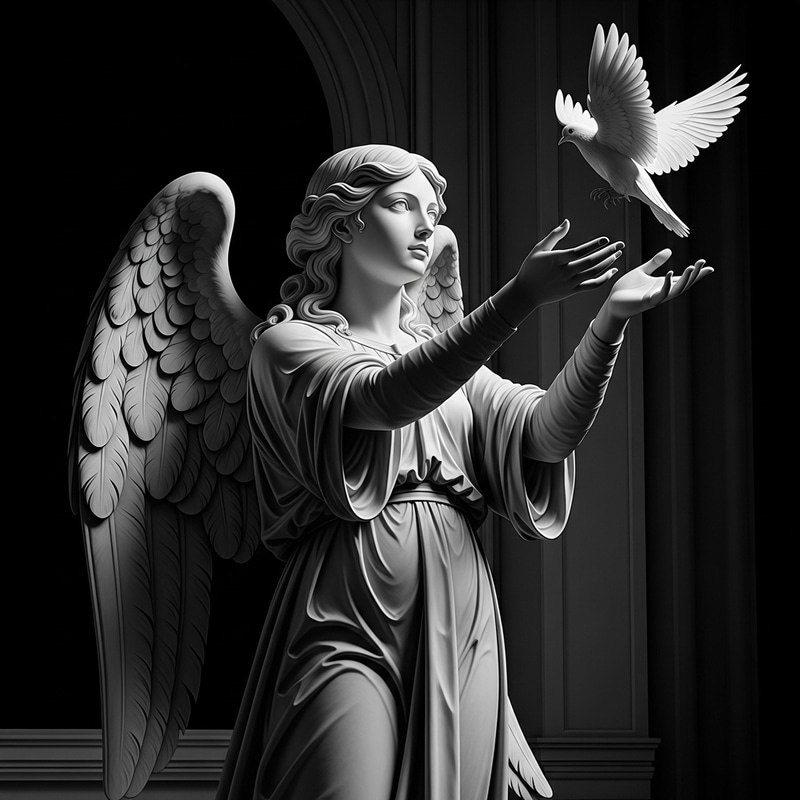 Black and White Charcoal Drawing of Angel Setting Dove Free | Gothic Art Black and White Charcoal Drawing of Angel Setting Dove Free | Gothic Art