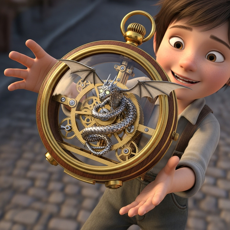 Child with Animated Dragon Clock - Must-See Image! Child with Animated Dragon Clock - Must-See Image!
