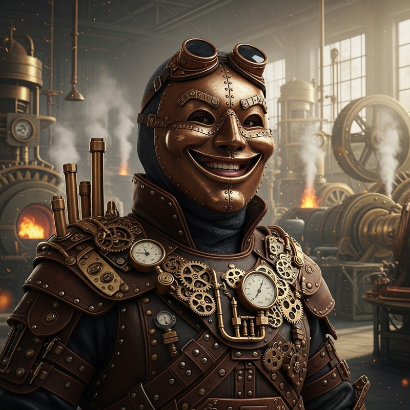 Steampunk Engineer with Smiley Face Mask Steampunk Engineer with Smiley Face Mask