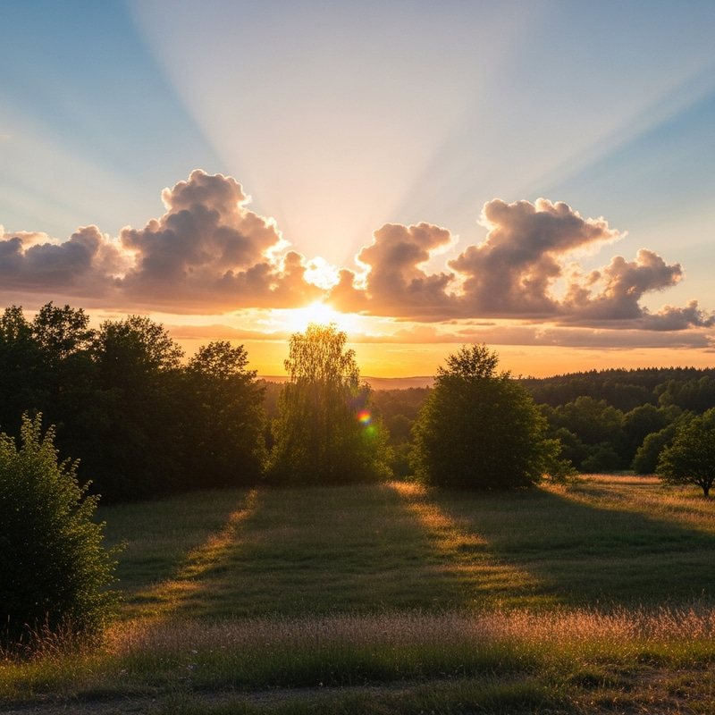 Sun Shining Through Trees, Painting Sky in Pastel Colors Sun Shining Through Trees, Painting Sky in Pastel Colors