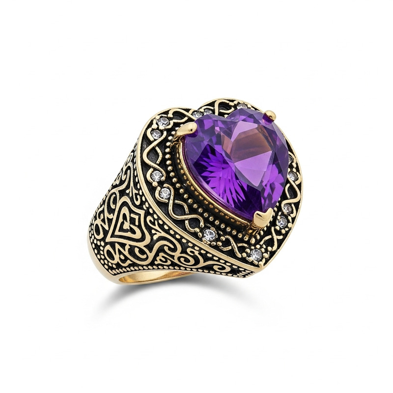Ottoman Empire Inspired Amethyst Heart Ring - Antique Jewelry Design Ottoman Empire Inspired Amethyst Heart Ring - Antique Jewelry Design