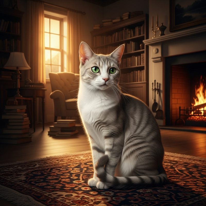 Exotic Ash Grey Cat on Oriental Rug Exotic Ash Grey Cat on Oriental Rug