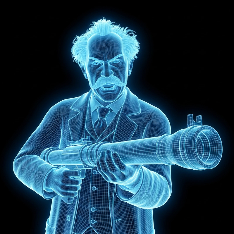 Wild-haired Einstein Hologram with Bazooka | Detailed 3D Projection Wild-haired Einstein Hologram with Bazooka | Detailed 3D Projection