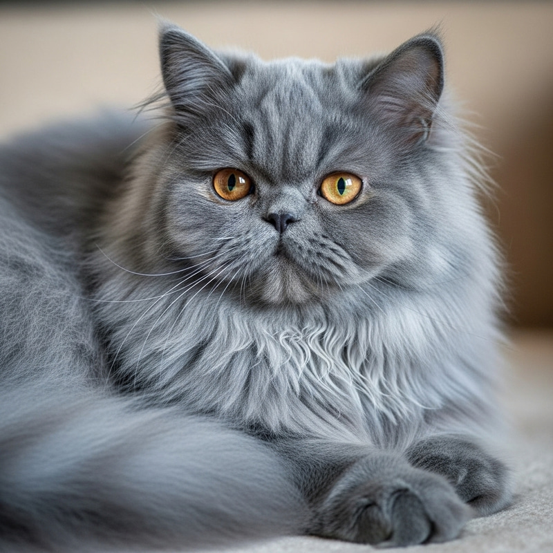 Blue Persian Cat with Long Fur and Copper Eyes
