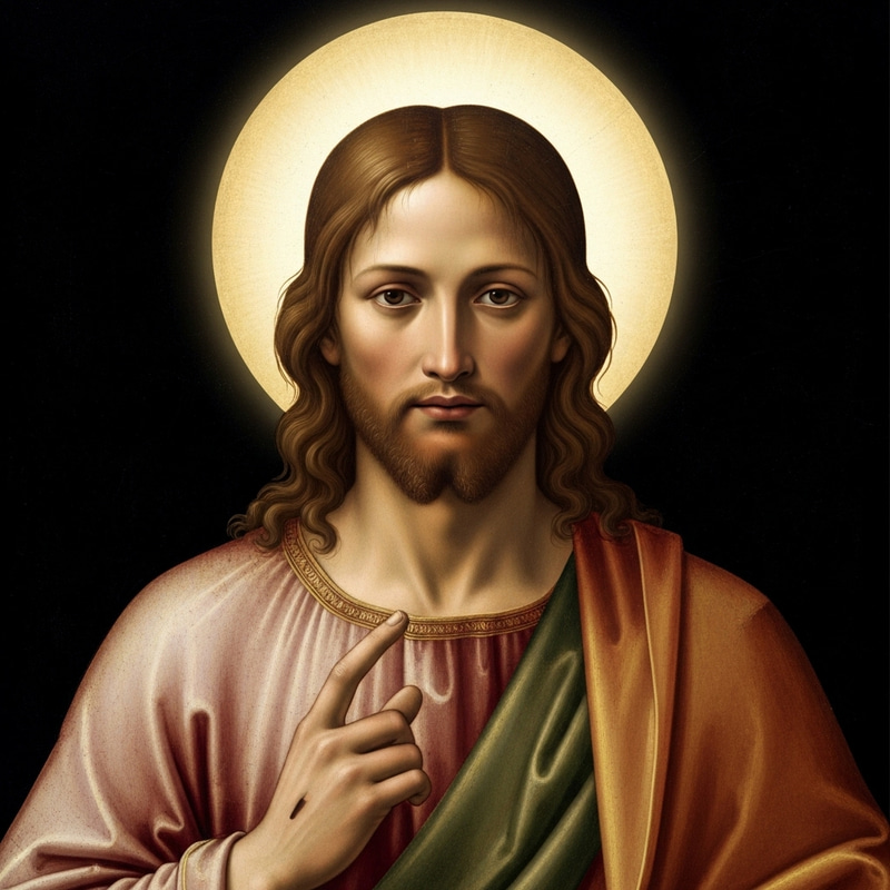 Renaissance Jesus: Tranquil Portrait in Earthy Tones Renaissance Jesus: Tranquil Portrait in Earthy Tones