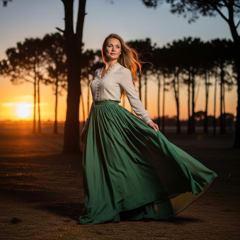Stylish Blonde Woman in Her 40s with Long Skirt