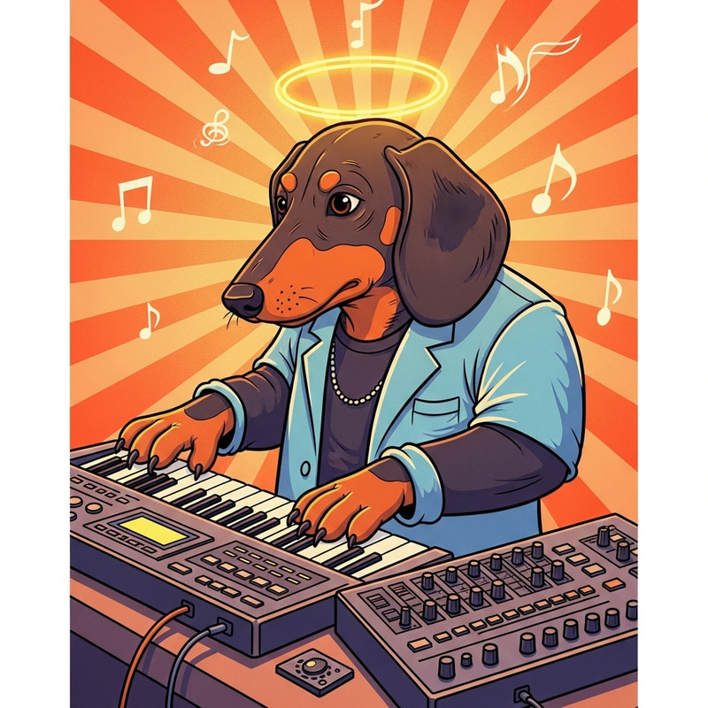 Vibrant Dachshund Musician on Keyboard | Colorful Animation