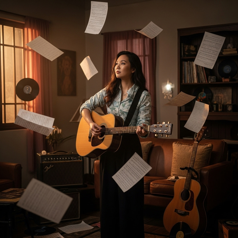 Passionate Asian Female Musician Portrait | Guitarist