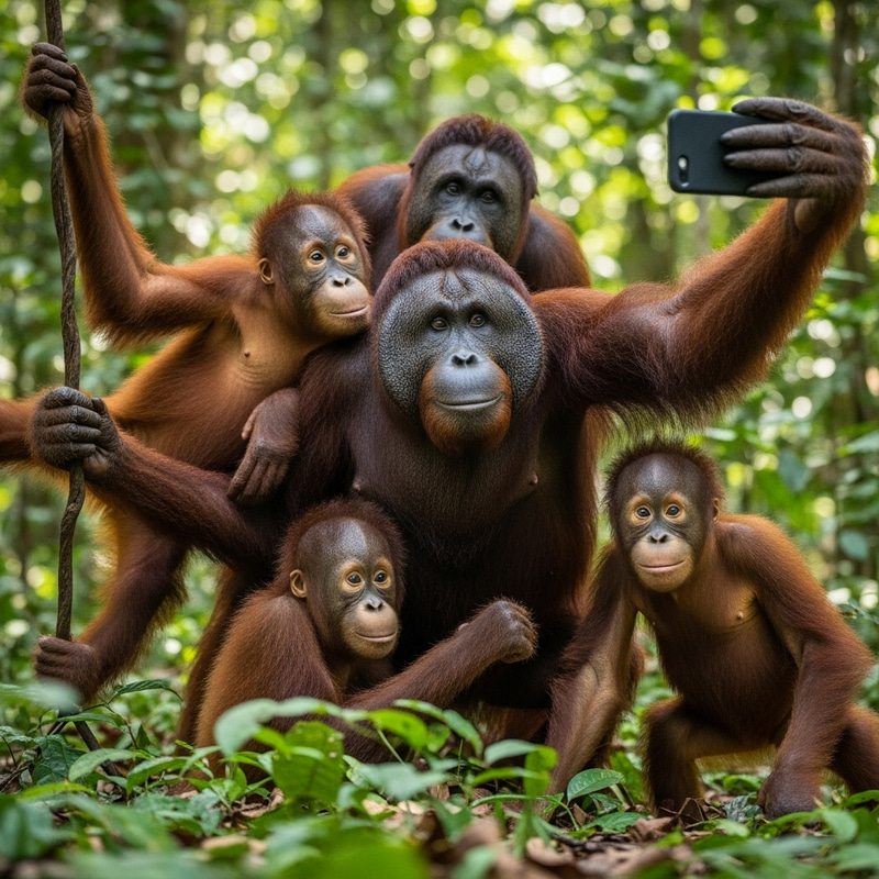 Cute Orangutans Captured in a Selfie Moment Cute Orangutans Captured in a Selfie Moment
